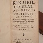 Couverture du livre Estimation du livre « recueil général des pièces contenues au procez (procès) de Monsieur le Marquis de Gesvres (Gèvres) et de Mademoiselle de Mascranni son Epouse. Nouvelle édition, augmentée de diverses pièces, et mises dans leur ordre. »