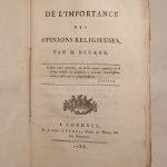 Couverture du livre Estimation du livre « de l’Importance des opinions religieuses, par M. Necker. »