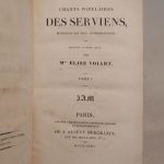 Couverture du livre Estimation du livre « chants populaires des Serviens (Serbes), recueillis par Wuk Stéphanowitsch, et traduits, d’après Talvy, par Mme Elise Voïart. »