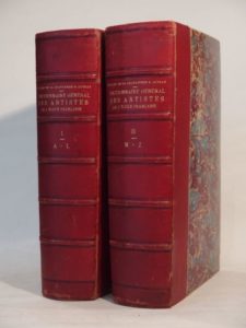 Estimation Beaux-Arts - Couverture du livre Estimation du livre « dictionnaire général des artistes de l’Ecole française depuis l’origine des arts du dessin jusqu’à nos jours. Architectes, peintres, sculpteurs, graveurs et lithographes. Tome 1, Tome 2, Supplément. »