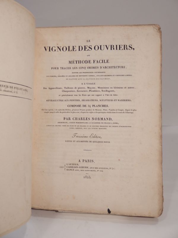 Couverture du livre Estimation du livre « le Vignole des ouvriers, ou Méthode facile pour tracer les cinq ordres d’architecture […]. Troisième édition, revue et augmentée de quelques notes. [SUIVI DE:] Seconde Partie, [contenant:] un Précis du relevé des terrains et de celui des plans de maisons […] »