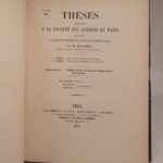 Couverture du livre Estimation du livre « thèses présentées à la Faculté des Sciences de Paris pour obtenir le grade de Docteur ès Sciences mathématiques, par M. Gaston Darboux. Sur les surfaces orthogonales. [SUIVI DE:] […] par M. Maurice Lévy. Thèse de mécanique appliquée : Essai théorique et appliqué sur le mouvement des liquides. Thése de géométrie : Sur une transformation des coordonnées curvilignes orthogonales et sur les coordonnées curvilignes comprenant une famille quelqconque de surfaces du second ordre. [DE:] […] par M. Halphen. Sur les invariants différentiels. [DE:] […] par M. Ch. Biehler. Sur la théorie des équations. [DE:] […] par M. A.-E. Pellet. Sur la théorie des équations algébriques. Sur la théorie des surfaces. [ET DE:] […] par H. Lemonnier. Des surfaces dont les lignes de courbure sont planes ou sphériques. Points d’inflexion et points Steiner dans les lignes du troisième ordre. »