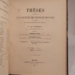 Couverture du livre Estimation du livre « thèses présentées à la Faculté des Sciences de Paris pour obtenir le grade de Docteur ès Sciences mathématiques, par M. Gaston Darboux. Sur les surfaces orthogonales. [SUIVI DE:] […] par M. Maurice Lévy. Thèse de mécanique appliquée : Essai théorique et appliqué sur le mouvement des liquides. Thése de géométrie : Sur une transformation des coordonnées curvilignes orthogonales et sur les coordonnées curvilignes comprenant une famille quelqconque de surfaces du second ordre. [DE:] […] par M. Halphen. Sur les invariants différentiels. [DE:] […] par M. Ch. Biehler. Sur la théorie des équations. [DE:] […] par M. A.-E. Pellet. Sur la théorie des équations algébriques. Sur la théorie des surfaces. [ET DE:] […] par H. Lemonnier. Des surfaces dont les lignes de courbure sont planes ou sphériques. Points d’inflexion et points Steiner dans les lignes du troisième ordre. »