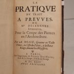 Couverture du livre Estimation du livre « la Pratique du trait à preuves, de Mr Desargues, Lyonnois, pour la coupe des pierres en l’architecture. Par A. Bosse, graveur en taille douche, en l’Isle du Palais, à la Roze rouge, devant la Megisserie. »