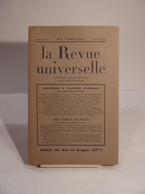 Couverture du livre Estimation du livre « la Revue universelle. Numéro spécial, 1er janvier 1937. Hommage à Charles Maurras pour son Jubilé littéraire. Les idées et les faits, lectures par Léon Daudet. »