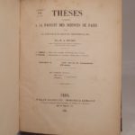 Couverture du livre Estimation du livre « thèses présentées à la Faculté des Sciences de Paris pour le Doctorat ès Sciences mathématiques, par M. A. Picart. 1ère thèse : Essai d’une théorie géométrique des surfaces. 2e thèse : Propositions de mécanique données par la Faculté. [SUIVI DE:] Thèses […] par M. l’abbé d’Esclaibes : Sur les applications des fonctions elliptiques à l’étude des courbes du premier genre. [DE:] Thèse […] par M. Jules Tannery : Propriétés des intégrales des équations différentielles linéaires à coefficients variables. [DE:] Thèses […] par M. J. Garlin. Thèse de mécanique : Sur les surfaces isothermes et orthogonales. Thèse d’astronomie : Sur les mouvements apparents. [DE :] Thèses […] par M. Saint Loup. Thèse d’astronomie : Sur une nouvelle méthode pour le calcul des perturbations du mouvement des planètes. Thèse de géométrie : Sur les propriétés des lignes géodésiques. [DE:] Thèses […] par M. F. Massieu. 1ère thèse : Sur les intégrales algébriques des problèmes de mécanique. 2e thèse : Sur le mode de propagation des ondes planes et la surface de l’onde élémentaire dans les cristaux birégringents à deux axes. [ET DE:] Sur la fonction exponentielle [par Hermite]. »