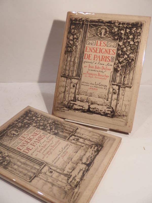 Couverture du livre Estimation du livre « les Enseignes de Paris, gravées à l’eau-forte par Jean-Jules Dufour, commentées par François Boucher du Musée Carnavalet. 2 volumes. »