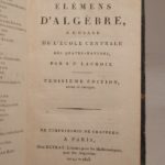 Couverture du livre Estimation du livre « elémens d’Algèbre, à l’usage de l’Ecole Centrale des Quatre-Nations. Troisième édition, revue et corrigée. [SUIVI DE: ] Traité élémentaire d’Arithmétique, à l’usage de l’Ecole Centrale des Quatre-Nations. Troisième édition. »