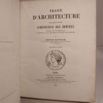 Couverture du livre Estimation du livre « traité d’architecture. Première Partie : Art de Bâtir. Etudes sur les matériaux de construction et les éléments des édifices. 3e édition. – Deuxième Partie : Composition des Edifices. Etudes sur l’esthétique, l’histoire et les ocnditions actuelles des édifices. 2e édition. »