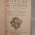 Couverture du livre Estimation du livre « histoire de l’Académie royale des Inscriptions et des Belles-Lettres, avec les Mémoires de Littérature tirés des Registres de cette Académie, depuis l’année M.DCCLXXIII (1773), jusques et compris l’année M.DCCLXXV (1775). Tome quarantième. »