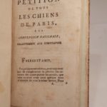 Couverture du livre Estimation du livre « (1) Jugement de La Fontaine sur la Révolution, adressé à la nouvelle législature [par Dorno ?]. [SUIVI DE:] (2) Requête présentée à l’Assemblée Nationale par Jean La Violette, tondeur de chiens sur le Pont-Neuf, relativement à un Projet d’impôt sur les Chiens. [DE] (3) Adresse de remerciement des ânes à l’Assemblée Nationale, qui a bien voulu exempter leurs personnes, de tout impôt direct et indirect, présent et avenir. [DE:] (4) Pétition de tous les chiens de Paris, à la Convention Nationale, relativement aux subsistances. [DE:] (5) Députation à l’Assemblée Nationale, envoyée par les Chevaux de Fiacre de la Capitale, aux douze cens Jean-Foutre qui occupent leur Manège. [DE] (6) Arrêté des anguilles de Melun, et la députation des grenouilles à M. T….. Député de l’Assemblée NAtionale, qui a fait surseoir à l’abolition du Droit de Pêche. [ET DE:] (7) Retour du chien aux états du lion, anecdote récente. »