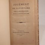 Couverture du livre Estimation du livre « (1) Jugement de La Fontaine sur la Révolution, adressé à la nouvelle législature [par Dorno ?]. [SUIVI DE:] (2) Requête présentée à l’Assemblée Nationale par Jean La Violette, tondeur de chiens sur le Pont-Neuf, relativement à un Projet d’impôt sur les Chiens. [DE] (3) Adresse de remerciement des ânes à l’Assemblée Nationale, qui a bien voulu exempter leurs personnes, de tout impôt direct et indirect, présent et avenir. [DE:] (4) Pétition de tous les chiens de Paris, à la Convention Nationale, relativement aux subsistances. [DE:] (5) Députation à l’Assemblée Nationale, envoyée par les Chevaux de Fiacre de la Capitale, aux douze cens Jean-Foutre qui occupent leur Manège. [DE] (6) Arrêté des anguilles de Melun, et la députation des grenouilles à M. T….. Député de l’Assemblée NAtionale, qui a fait surseoir à l’abolition du Droit de Pêche. [ET DE:] (7) Retour du chien aux états du lion, anecdote récente. »