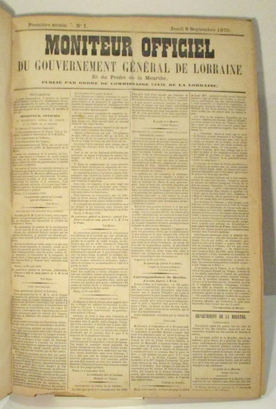 Couverture du livre Estimation du livre « moniteur officiel du Gouvernement général de Lorraine et du préfet de la Meurthe, publié par ordre du Commissaire civil de la Lorraine. »