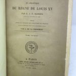 Couverture du livre Estimation du livre « journal historique et anecdotique du règne de Louis XV. Publié pour la Société de l’Histoire de France d’après le manuscrit inédit de la Bibliothèque royale par A. de La Villegille. »