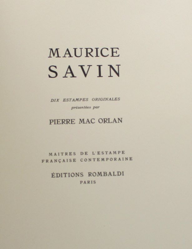 Couverture du livre Estimation du livre « maurice Savin. Dix estampes originales présentées par Pierre Mac Orlan »