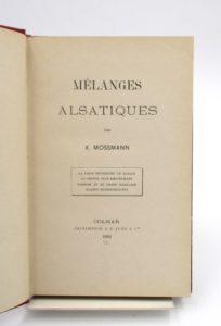 Estimation Histoire - Couverture du livre Estimation du livre « mélanges Alsatiques »