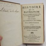 Couverture du livre Estimation du livre « histoire de la Navigation. Son commencement, son progrès et ses découvertes jusqu’à présent. Traduit de l’Anglais. Avec un catalogue des meilleurs cartes géographiques et des meilleurs livres de voyages, et le caractère de leurs auteurs »