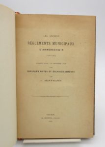 Estimation Histoire - Couverture du livre Estimation du livre « les Anciens Règlements municipaux d’Ammerschwir (1561-1563) »