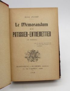 Estimation Arts de vivre – Gastronomie - Couverture du livre Estimation du livre « le Mémorandum du pâtissier-entremetteur »