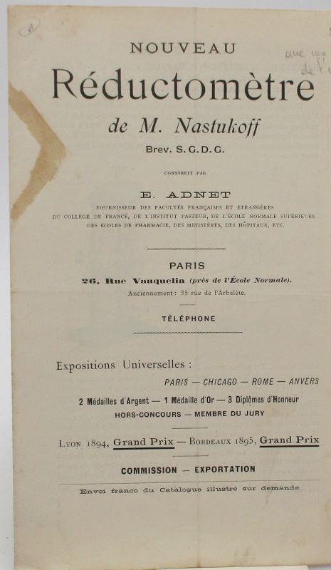 Couverture du livre Estimation du livre « nouveau Réductomètre de M. Nastukoff »