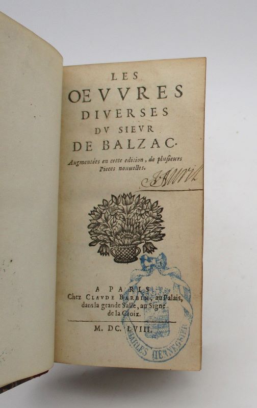 Couverture du livre Estimation du livre « les Oeuvres diverses du sieur de Balzac »