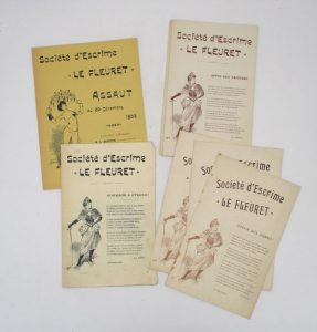 Estimation Ouvrages spécialisés – Chasse - Couverture du livre Estimation du livre « ensemble de 7 prospectus pour la promotion de la Société d’escrime “Le Fleuret” »