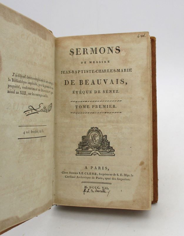 Couverture du livre Estimation du livre « sermons de Messire Jean-Baptiste-Charles-Marie de Beauvais, évêque de Sénez »