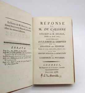 Estimation Sciences Humaines - Couverture du livre Estimation du livre « réponse de M. de Calonne à l’écrit de M.  Necker publié en avril 1787 »