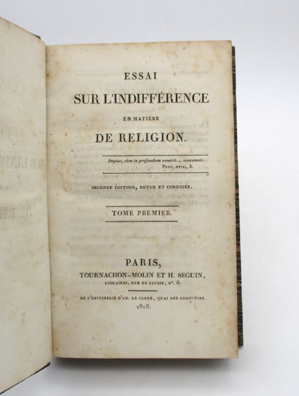 Couverture du livre Estimation du livre « essai sur l’indifférence en matière de religion »