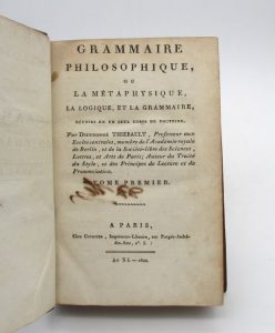 Estimation Sciences Humaines - Couverture du livre Estimation du livre « grammaire philosophique, ou la Métaphysique, la logique et la grammaire réunies en un seul corps de doctrine »