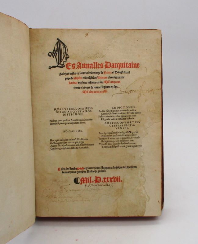 Couverture du livre Estimation du livre « les Annales d’Aquitaine, faicts et gestes en sommaire des roys de France et d’Angleterre, pays de Naples et de Milan »