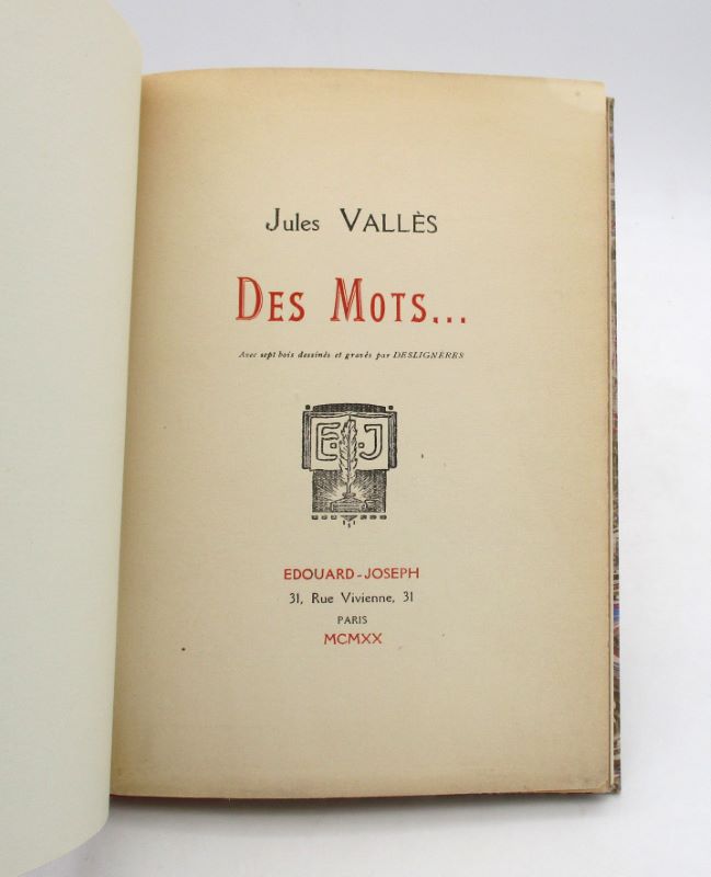 Couverture du livre Estimation du livre « des mots… [suivi de:] Suite des bois de Deslignères pour illustrer Des mots… de Jules Vallès »