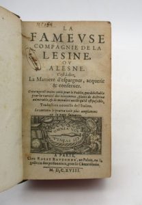 Estimation Livre ancien - Couverture du livre Estimation du livre « la Fameuse Compagnie de la Lesine ou Alesne. C’est à dire La Manière d’espargner, acquerir & conserver »