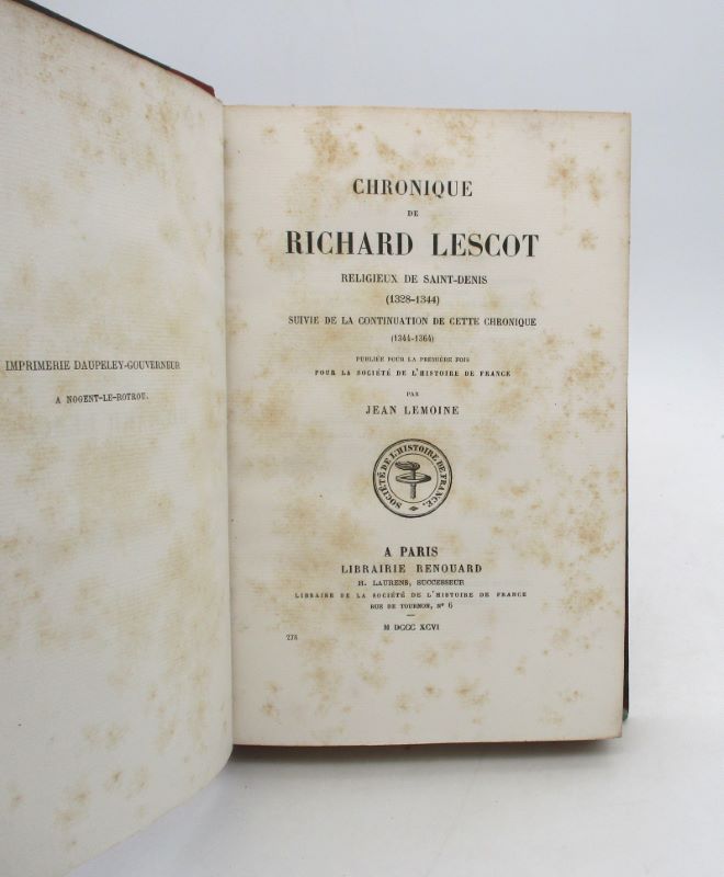 Couverture du livre Estimation du livre « chronique de Richard Lescot : Religieux de Saint-Denis (1328-1344) suivie de la continuation de cette chronique (1344-1364) »