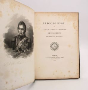 Estimation Histoire - Couverture du livre Estimation du livre « le Duc de Berry ou Vertus et Belles Actions d’un Bourbon »