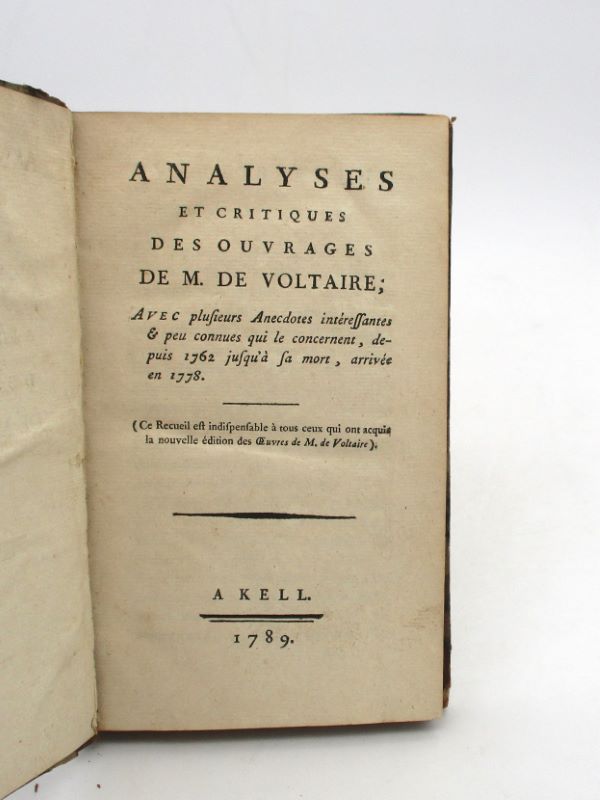 Couverture du livre Estimation du livre « analyses et Critiques des ouvrages de M. de Voltaire; avec plusieurs anecdotes intéressantes & peu connues qui le concernent, depuis 1762 jusqu’à sa mort, arrivée en 1778 »