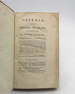 Estimation Edition originale - Couverture du livre Estimation du livre « défense des émigrés français, adressée au peuple français »
