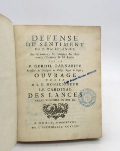 Estimation Sciences Humaines - Couverture du livre Estimation du livre « défense du sentiment du P. Malebranche sur la nature, & l’origine des idées contre l’examen de M. Locke »