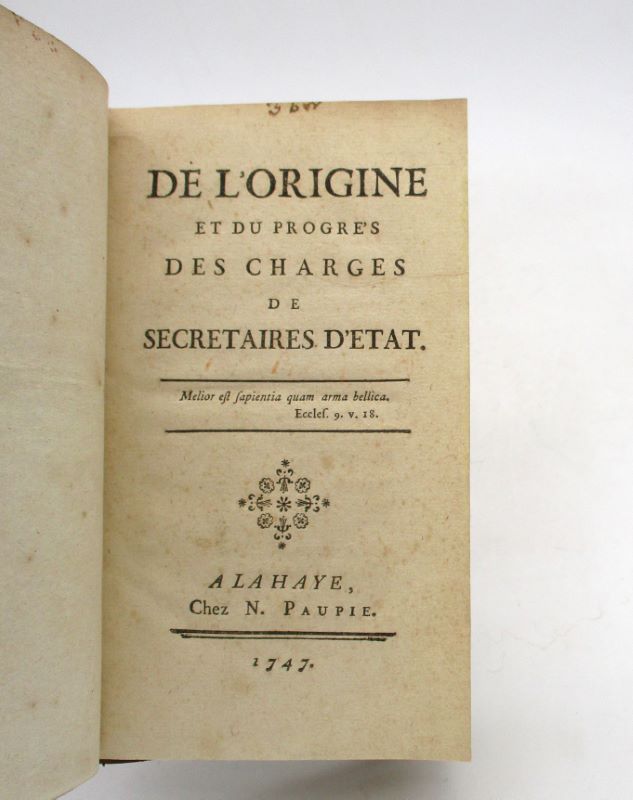 Couverture du livre Estimation du livre « de l’origine et du progrès des charges de Secrétaires d’État »