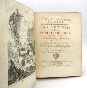 Estimation Sciences et médecine - Couverture du livre Estimation du livre « l’Histoire naturelle éclaircie dans deux de ses parties principales la lithologie et la conchyliologie dont l’une traite des pierres et l’autre des coquillages »