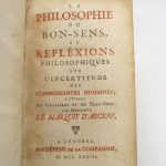 Couverture du livre Estimation du livre &laquo;&nbsp;la Philosophie du bon-sens ou Réflexions philosophique sur l&rsquo;incertitude des connoissances humaines à l&rsquo;usage des cavaliers et du beau-sexe&nbsp;&raquo;