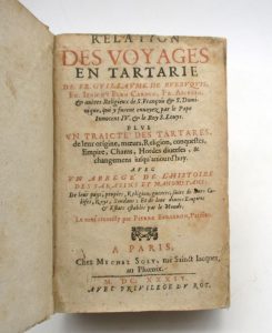Estimation Voyages-Atlas - Couverture du livre Estimation du livre « relation des voyages en Tartarie de Fr. Guillaume de Rubruquis, Fr. Jean du Plan Carpin, Fr. Ascelin, & autres Religieux de S. François & S. Dominique, qui y furent envoyez par le Pape Innocent IV. & le Roy S. Louys plus un Traicté des Tartares […] avec un Abrégé de l’histoire des sarasins et mahométans »