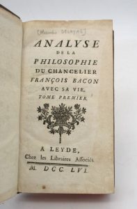Estimation Histoire - Couverture du livre Estimation du livre « analyse de la philosophie du chancelier François Bacon avec sa vie »