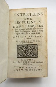 Estimation Sciences Humaines - Couverture du livre Estimation du livre « entretiens sur les sciences, dans lesquels on apprend comment l’on se doit servir des sciences, pour se faire l’esprit, & le coeur droit. Avec la méthode d’étudier »