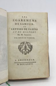 Estimation Edition originale - Couverture du livre Estimation du livre « les Égaremens de l’Amour ou Lettres de Fanéli et de Milfort »