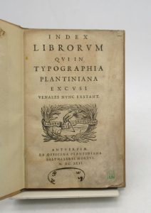 Estimation Livre ancien - Couverture du livre Estimation du livre « index Librorum qui in typographia plantiniana excusi Venales nunc exstant »