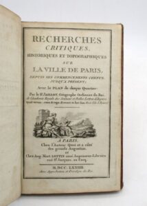 Estimation Voyages-Atlas - Couverture du livre Estimation du livre « recherches critiques, historiques et topographiques sur la ville de Paris, depuis ses commencement connus jusqu’à présent : onzième quartier La Grève seul »