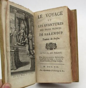 Estimation Voyages-Atlas - Couverture du livre Estimation du livre &laquo;&nbsp;le Voyage et les Avantures de trois prince de Sarendip&nbsp;&raquo;