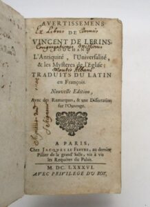 Estimation Livre ancien - Couverture du livre Estimation du livre &laquo;&nbsp;avertissements de Vincent de Lérins, touchant l&rsquo;Antiquité, l&rsquo;Universalité, & les Mystères&nbsp;&raquo;
