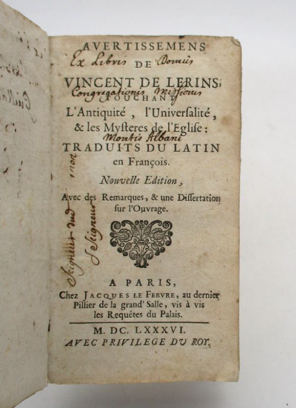 Couverture du livre Estimation du livre &laquo;&nbsp;avertissements de Vincent de Lérins, touchant l&rsquo;Antiquité, l&rsquo;Universalité, & les Mystères&nbsp;&raquo;